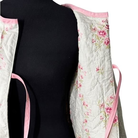 Handmade Quilted Jacket Upcycled Size M/L Repurposed Green Pink Floral Coquette - Picture 5 of 10